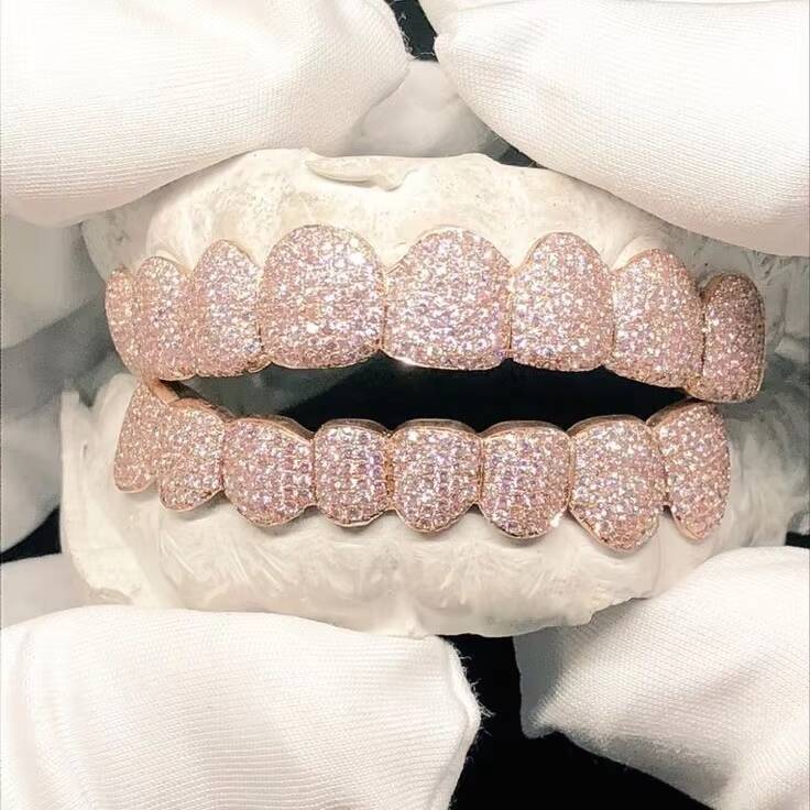 Top Quality Grillz GRA Certified 14k Gold VVS Moissanite Round Cut Pink Diamond Grillz Hip Hop Iced Out Teeth Grillz for Men