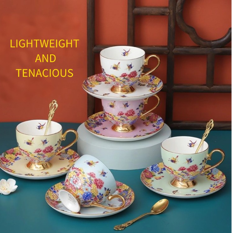 Cups & Saucers Retro French light luxury ancient porcelain enamel color set