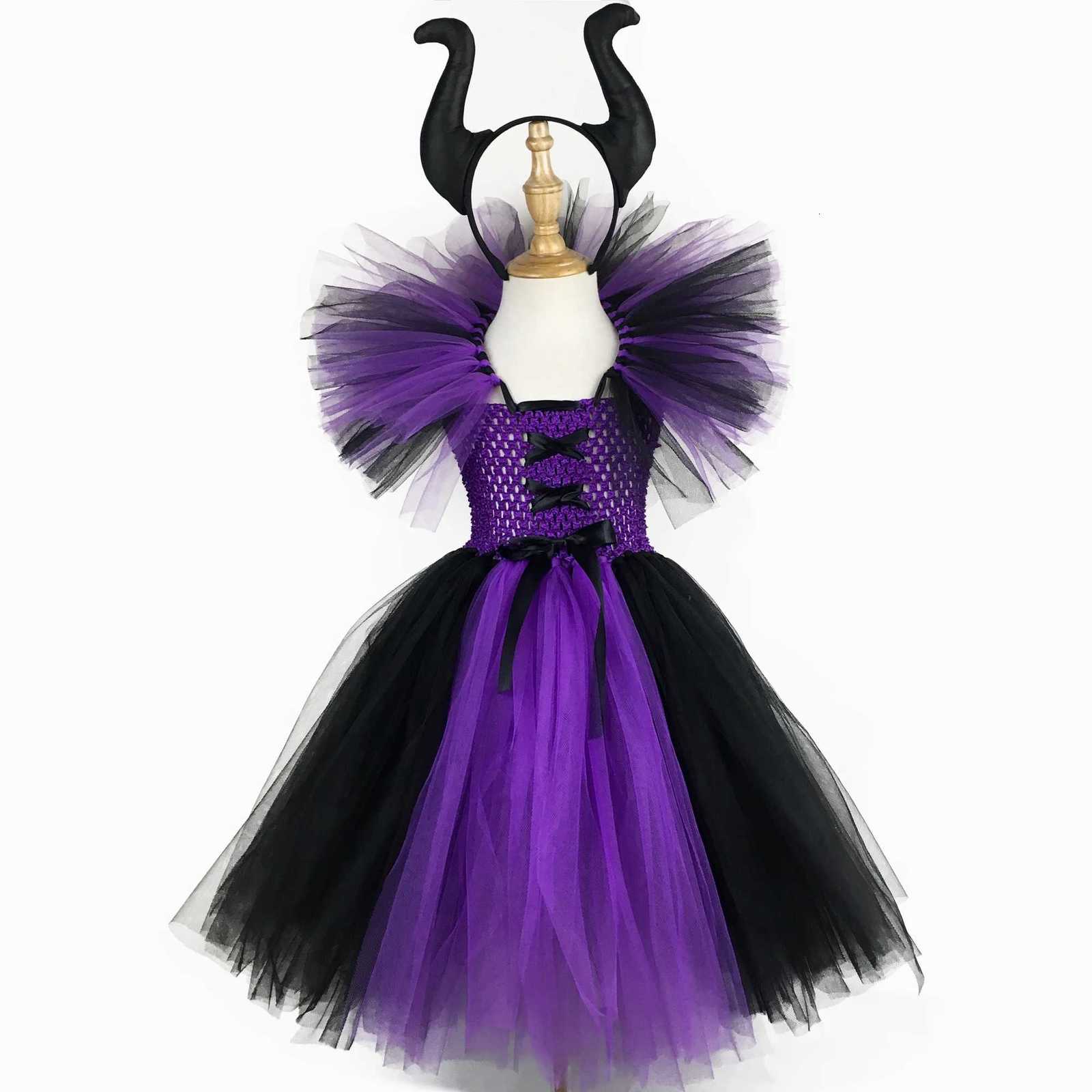 Girls Evil Queen Maleficent Witch Tutu Dress Kids Crochet Dress Ball Gown with Hairbow Children Halloween Par Costume Dresses Z250725
