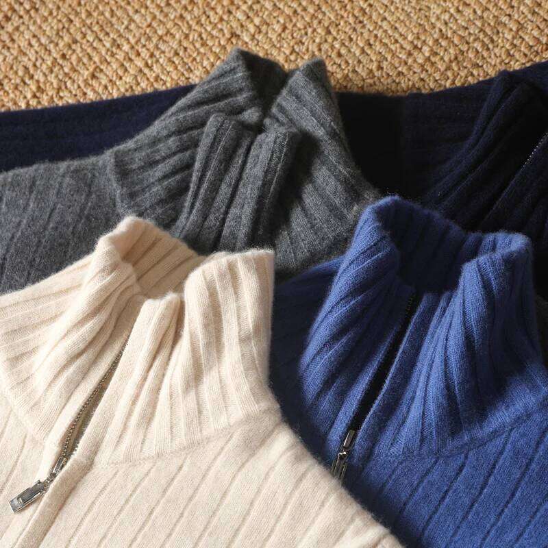 100% Merino Wool Stand-Up Collar Cardigan Casual Knit Business Zipper Coat Autumn Winter Versatile Warm Men Cashmere Jacket