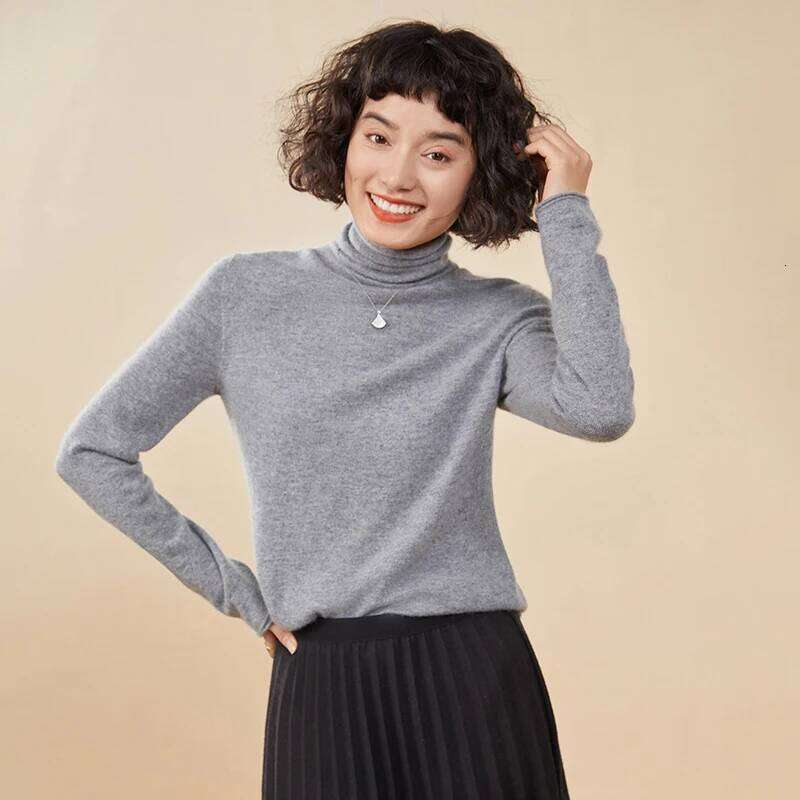 Women's Pullover Autumn/Winter 100% Cashmere Casual Knitted Sweater High Loose Tops Basic Pile Collar Blouse MDNG