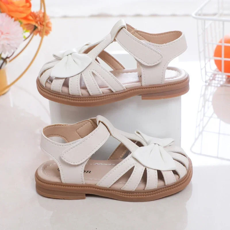 Cute Girls Sandals Bow Peeptoe Soft Hook Loop Beige Kids Princess Shoes Casual Children Nonslip 250725