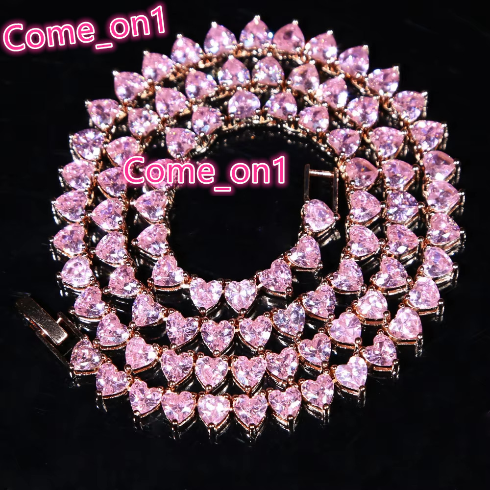 In Stock 5A Cubic Zirconia Iced Out Bling Heart Cz Tennis Chain Necklace for Women Men Valentines Day Gift Fashion Set Jewelry