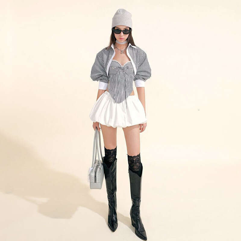 2024 Autumn New Women's Solid Color Slim Short Sleeve Top Fashion High Waist Skirt Set 681