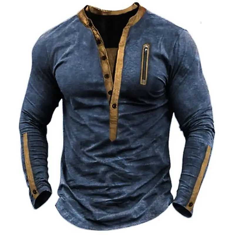 Summer Mens Outdoor Tactical Zipper Contrast Color Henry T-Shirt Y250724