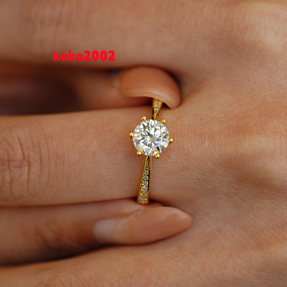 925 Sterling Silver Fine Rings Custom Zircon 18K Gold Plated Classic Moissanite Wedding Rings for Women