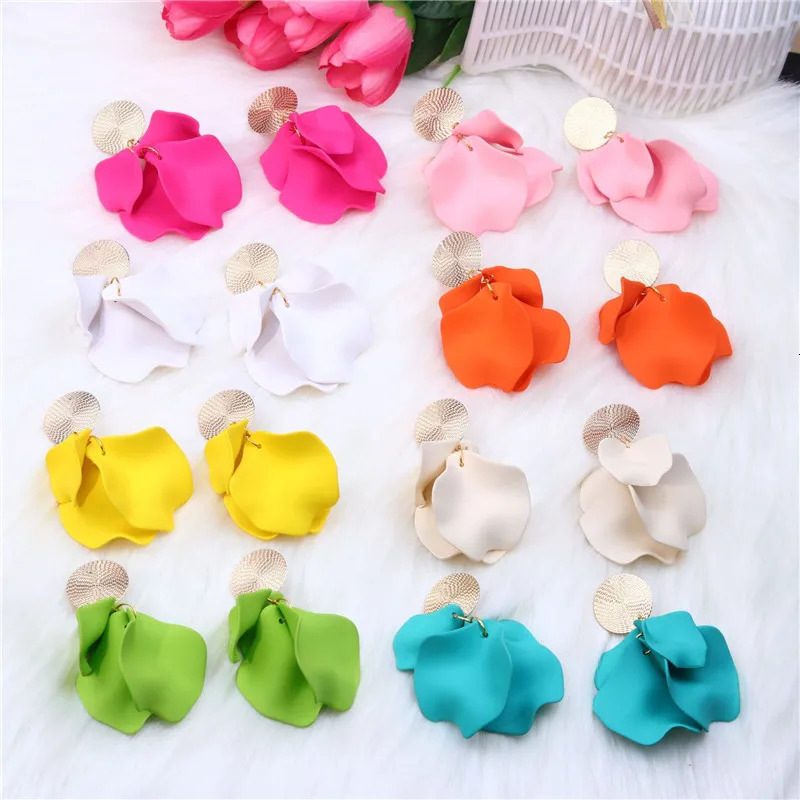 Korean Flower Drop Earrings for Women Rose Pink Color Vintage Petal Long Hanging Monther Gifts Accessories 2023 250715