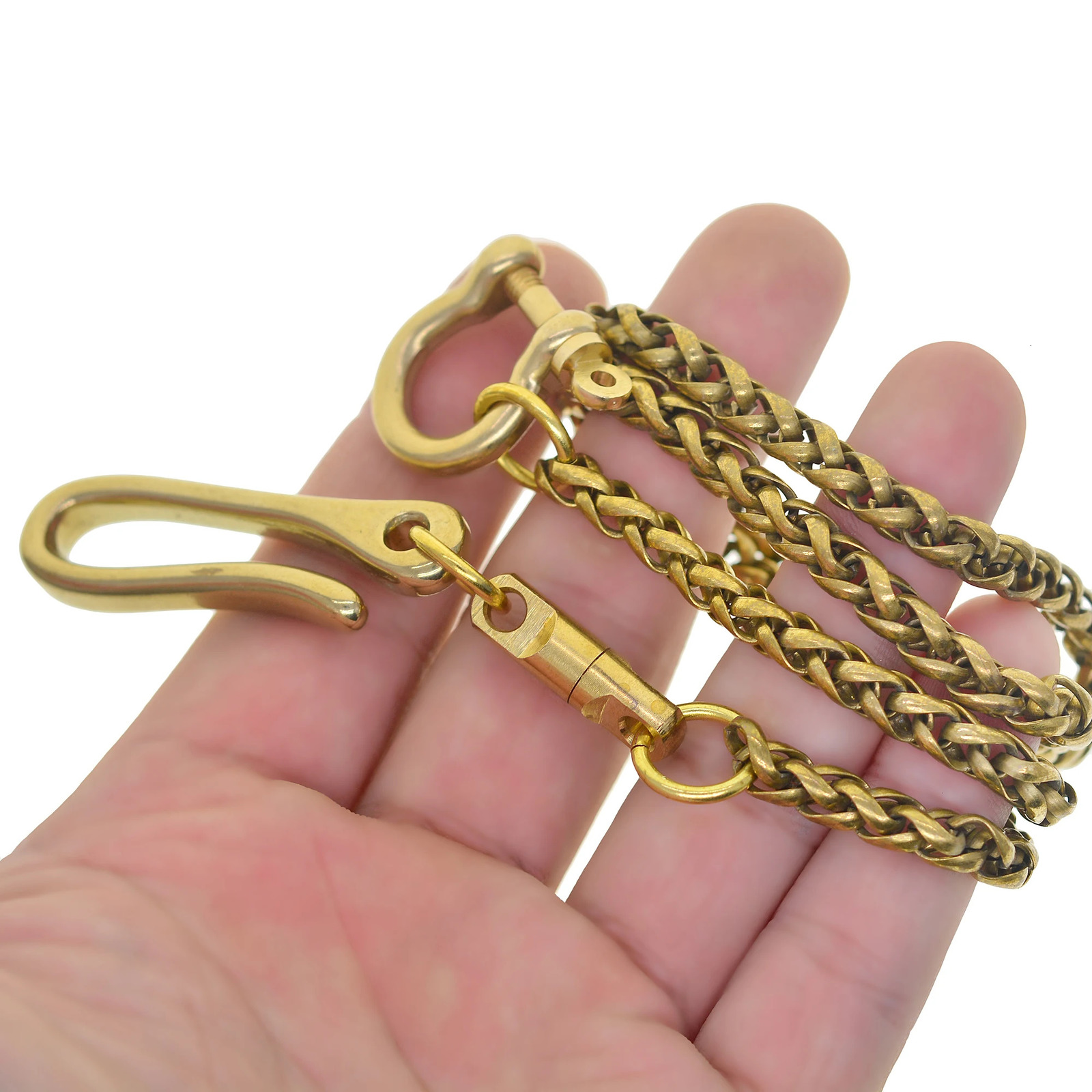 vintage Brass wheat wallet jean trousers swivel keychains Itlay basket snake chain D shackle connector Japanese fishhook U hook 250722