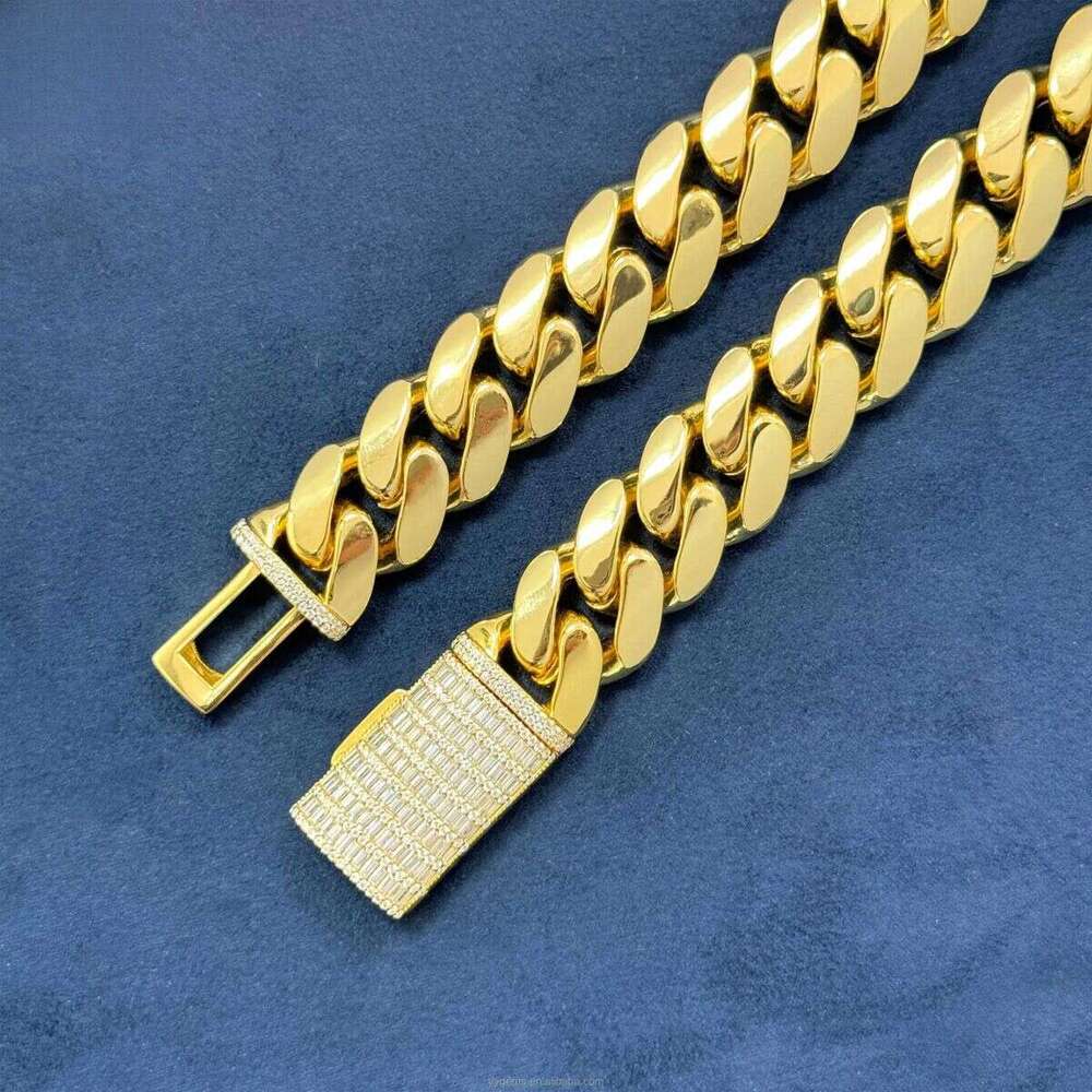 Hip Hop Men Jewelry Solid Sier Moissanite Dia Clasp Gold Plated Rope Necklace Cuban Link Chain