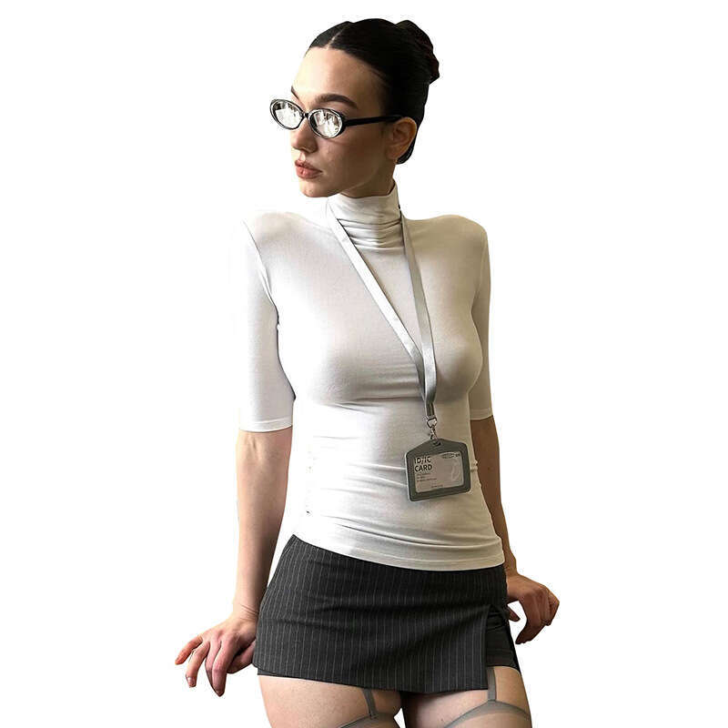 Ytp032 Spring Summer New Solid Color High Neck Half Sleeve Slim Fit Basic Women's T-Shirt Top B5