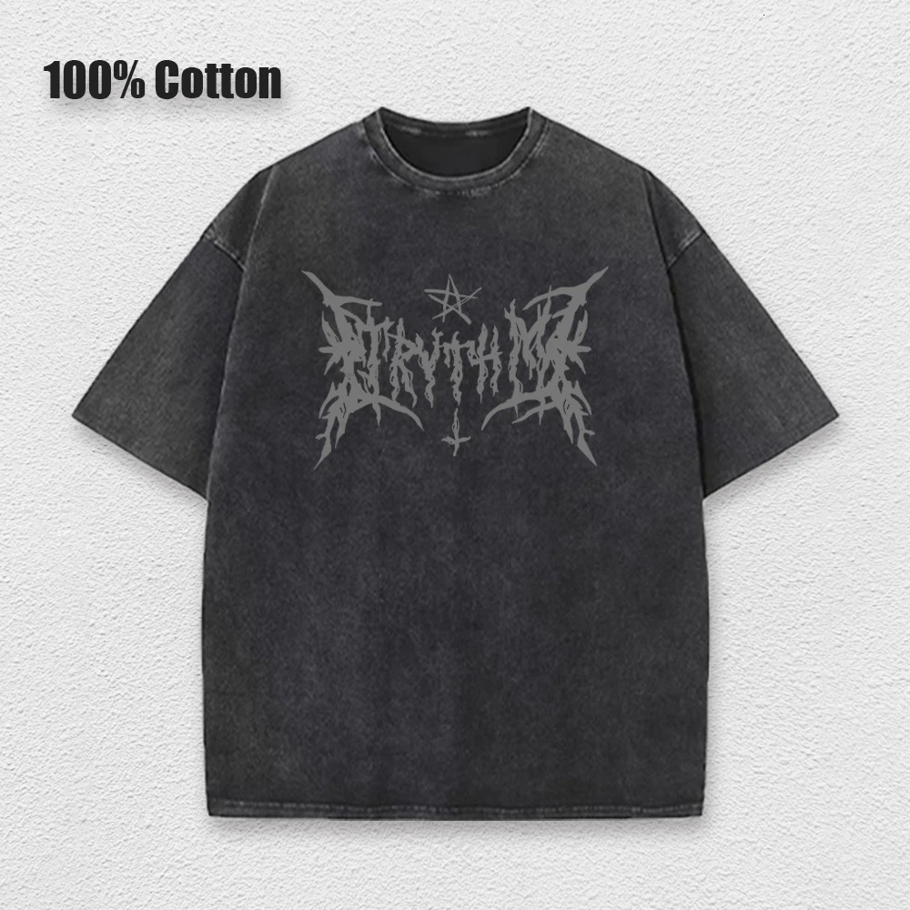 Y2k Hip Hop Vintage 90s Short-Sleeved Oversized T-Shirt Summer Goth Sense Loose Top Streetwear Washed Denim T-Shirt 250714