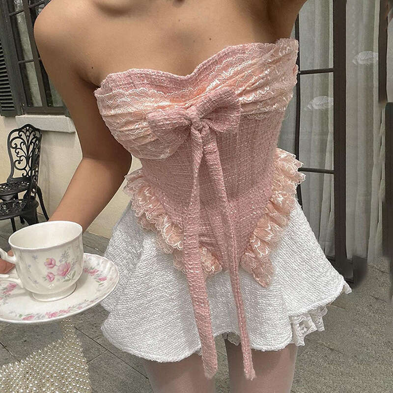 2024 Spring Summer New Women's Fashion Sexy Solid Color Strapless Butterfly Tie Vest 21d