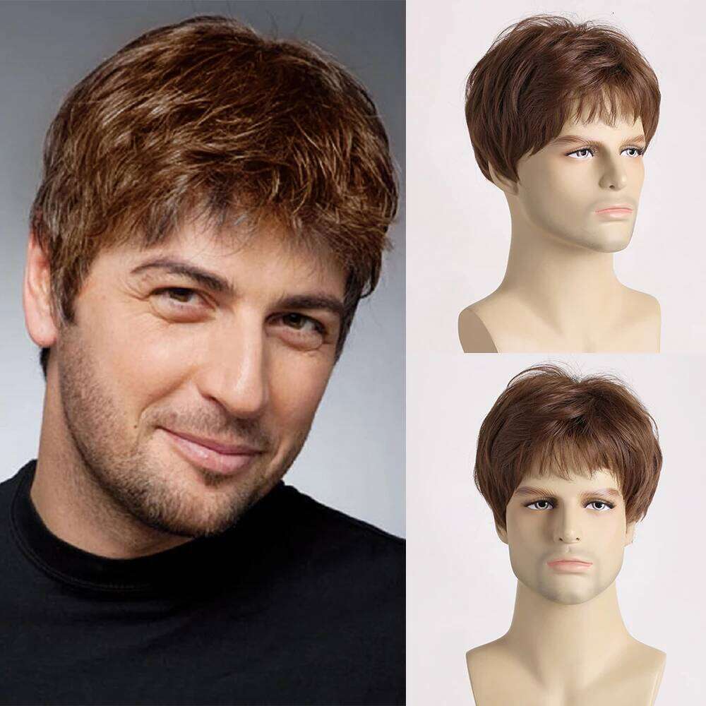 Short Natural Curly Hair For Male Young Men Human Hair Heat Resistant Fiber Synthetic Wigs