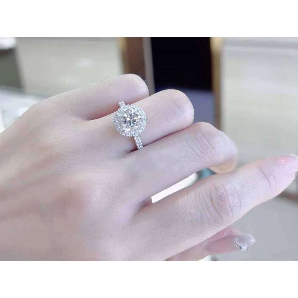 GRA Certified Fancy Round Shape White Color Moissanite Halo Solid Gold Dia Wedding Ring
