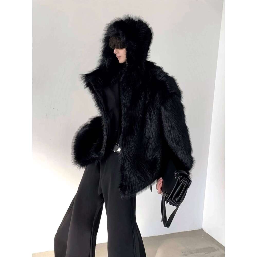 Fashion Mink Plush Imitation Jackets Men's 2025 Autumn Winter High-End Design Chic Faux Fur Coats Trendy Hooded Short Jacket