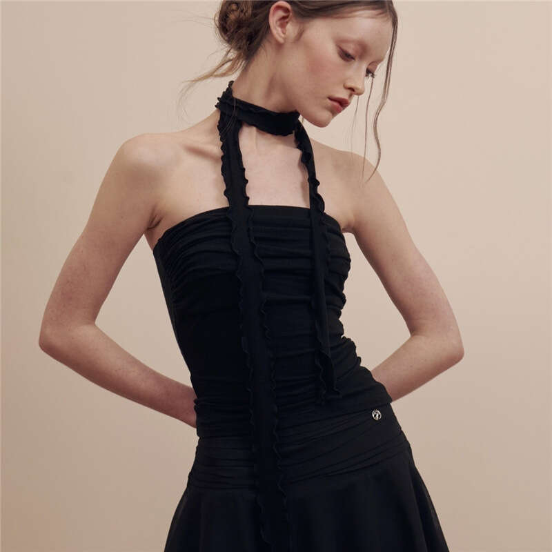 2023 Spring New Women's Solid Color Slim Fit Fashion Off-Shoulder Ruched Sexy Backless Tank Top 626