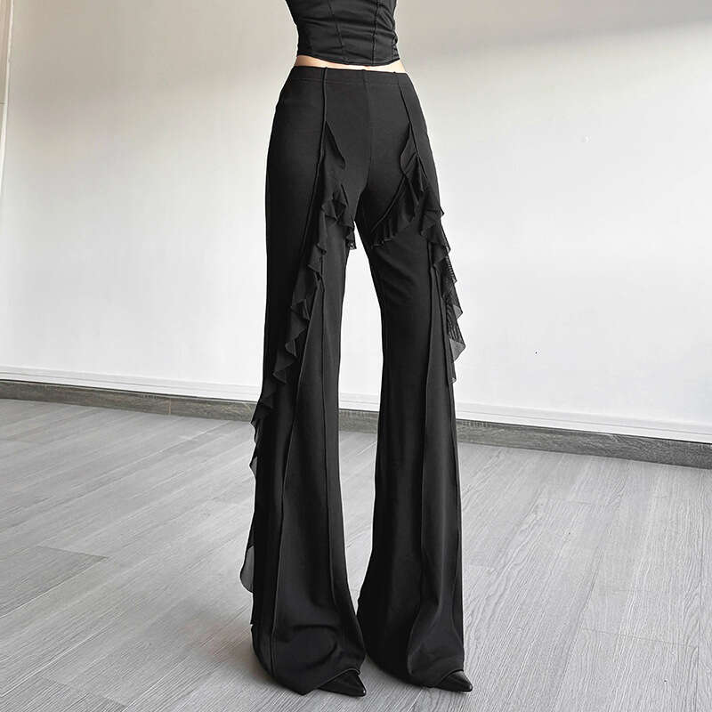 2025 Style New Summer Comfortable Breathable Vertical Lace High Waist Fashion Casual Straight Pants Women's Wear 3c2