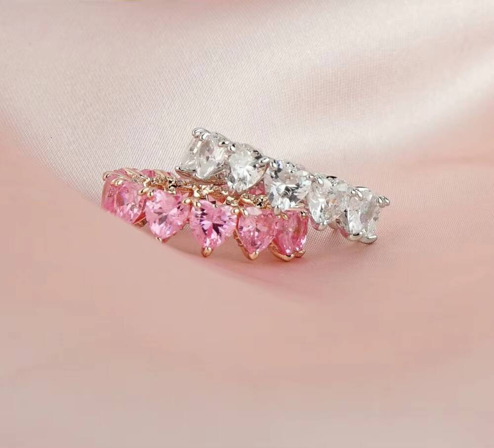 In Stock 5A Cubic Zirconia Iced Out Bling Heart Cz Tennis Chain Necklace for Women Men Valentines Day Gift Fashion Set Jewelry