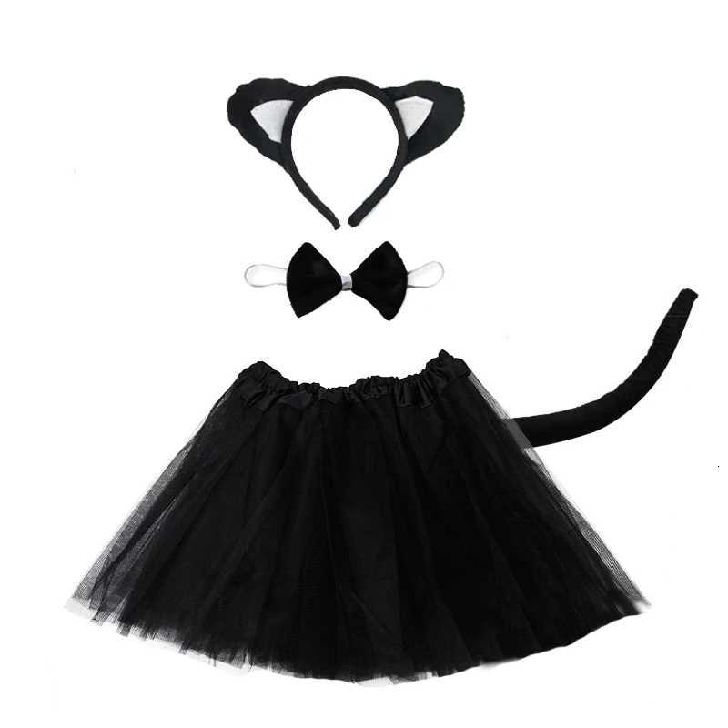 Black Cat White Cat Ear Headband Tutu Skirt Tail Gloves Set School Animal Dress Halloween Carnival Birthday Gift Cosplay Costume Z250725