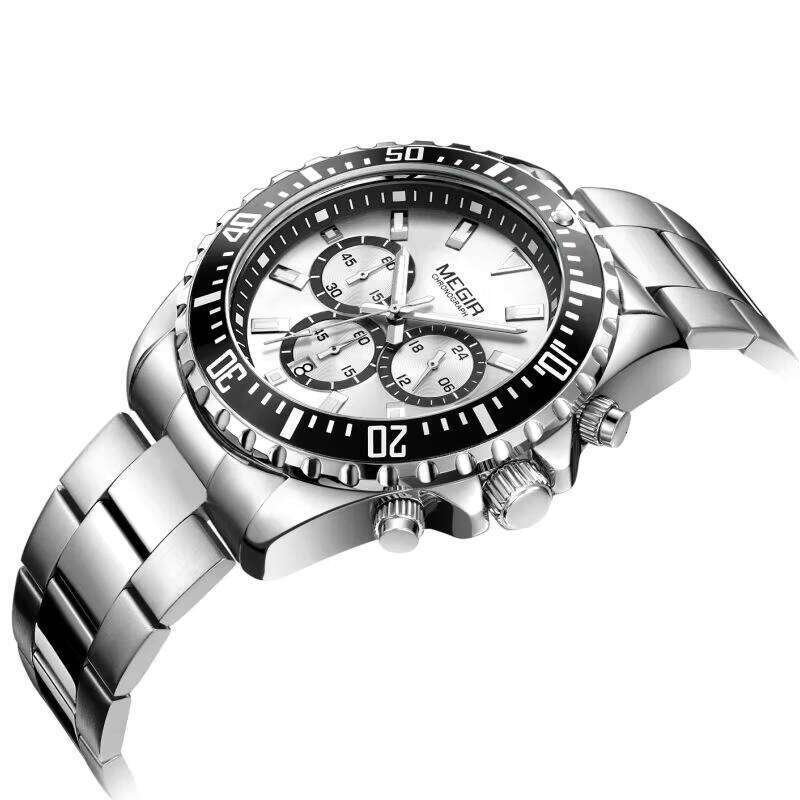 DHwatches MEGIR Men's Watch - Chronograph, Luminous, 30M Waterproof, Stainless Steel, Business Quartz Wristwatch