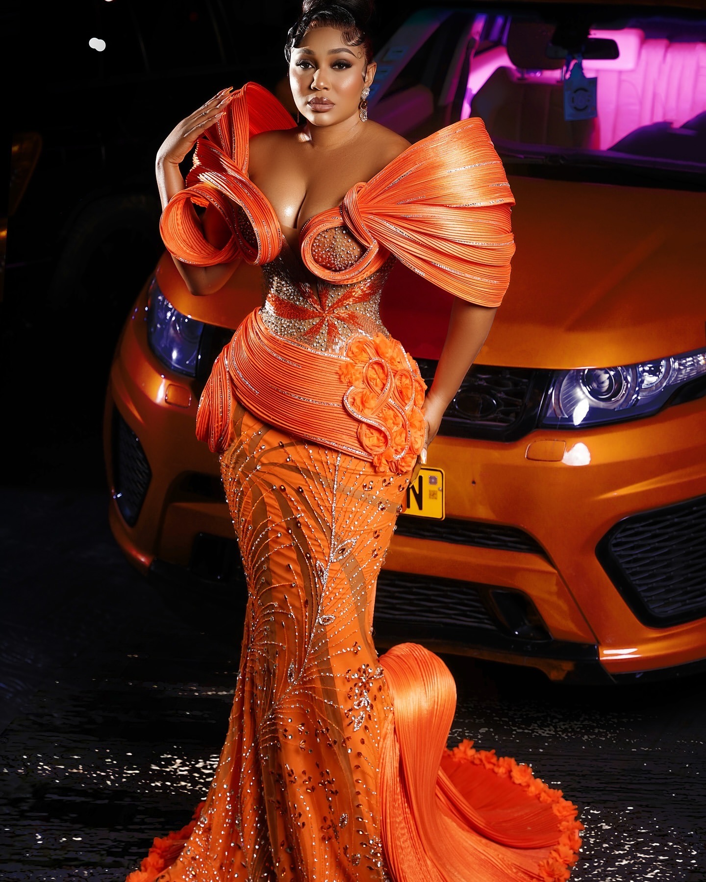 Mermaid Orange Prom Dresses 2025 Beaded Crystals Flowers Stylish Evening Formal Party Second Birthday Engagement Gowns Plus Size Dress For Special Occ