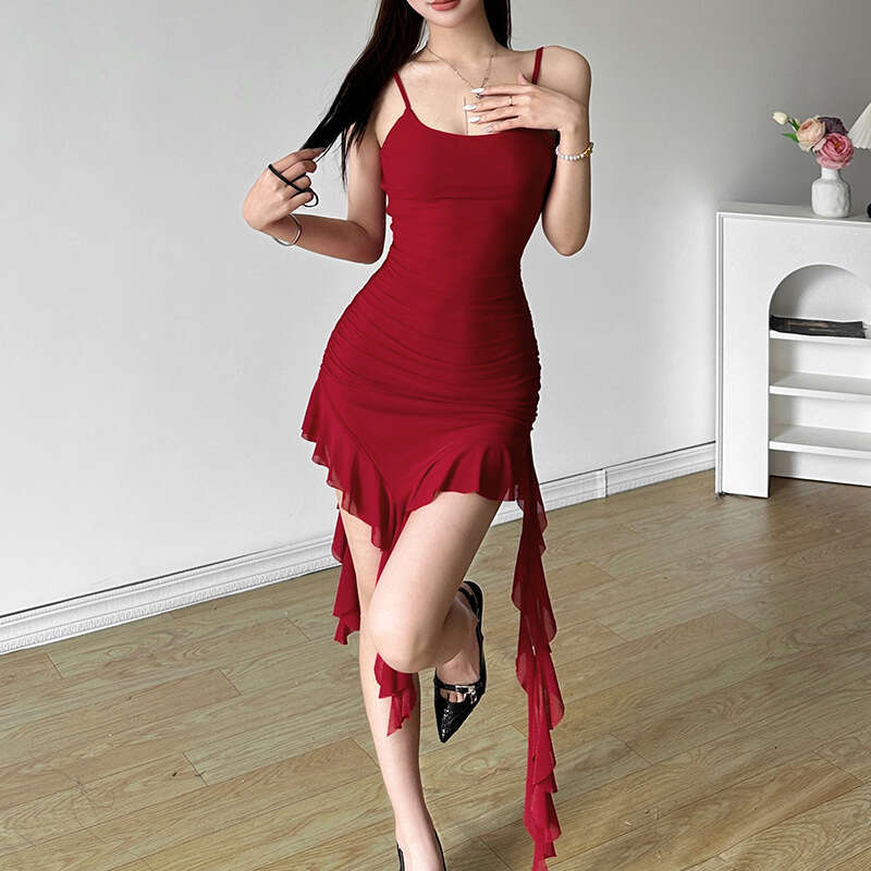Women's Clothing 2024 Summer New Street Fashion Sexy Strap High Waist Bodycon Dress 0f8