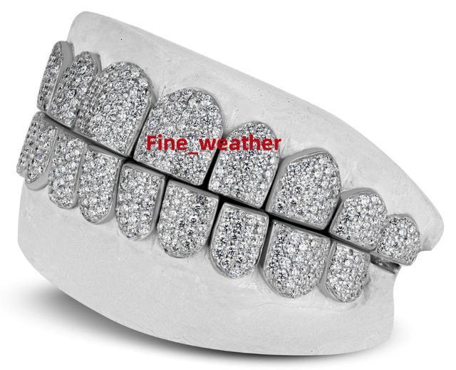 Top High Quality Moissanite Teeth Grillz 10 Top and 10 Bottom in 925 Sterling Silver for Mens fashion