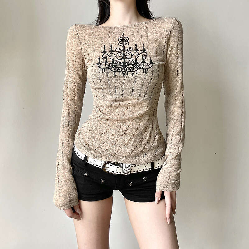 2024 Autumn New Women's Fashion Letter Print Long Sleeve Round Neck T-Shirt 72c