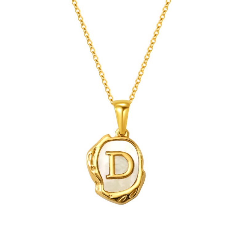 Non Tarnish 18K Gold English Letter Necklace Charm Designer Jewelry Stainless Steel Natural Shell Volcano Alphabet Initial Neckaces Pendant for Women 