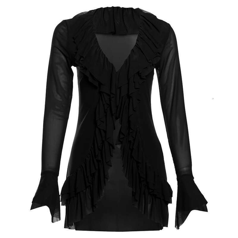 INS Style 2024 Autumn New Women's Solid Color Slim Street Fashion V-Neck Long Sleeve Sheer Top a1d
