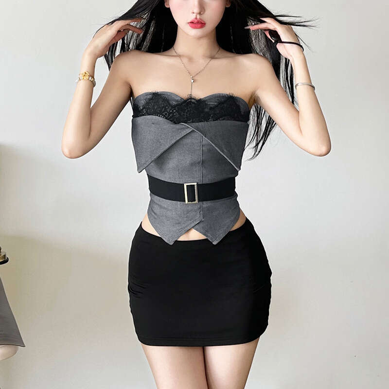 2024 Autumn Winter New Women's Solid Color Slim Street Fashion Off-Shoulder Tube Top Backless Vest b9c