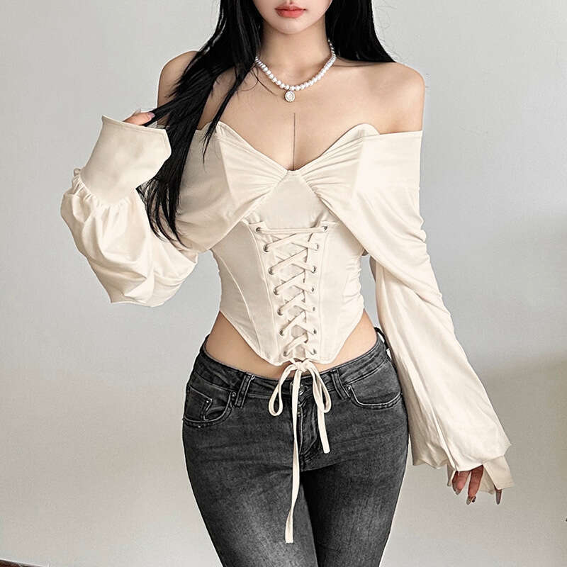 2024 Autumn Winter New Women's Solid Color Slim Street Fashion Off-Shoulder Backless Long Sleeve Top bc4