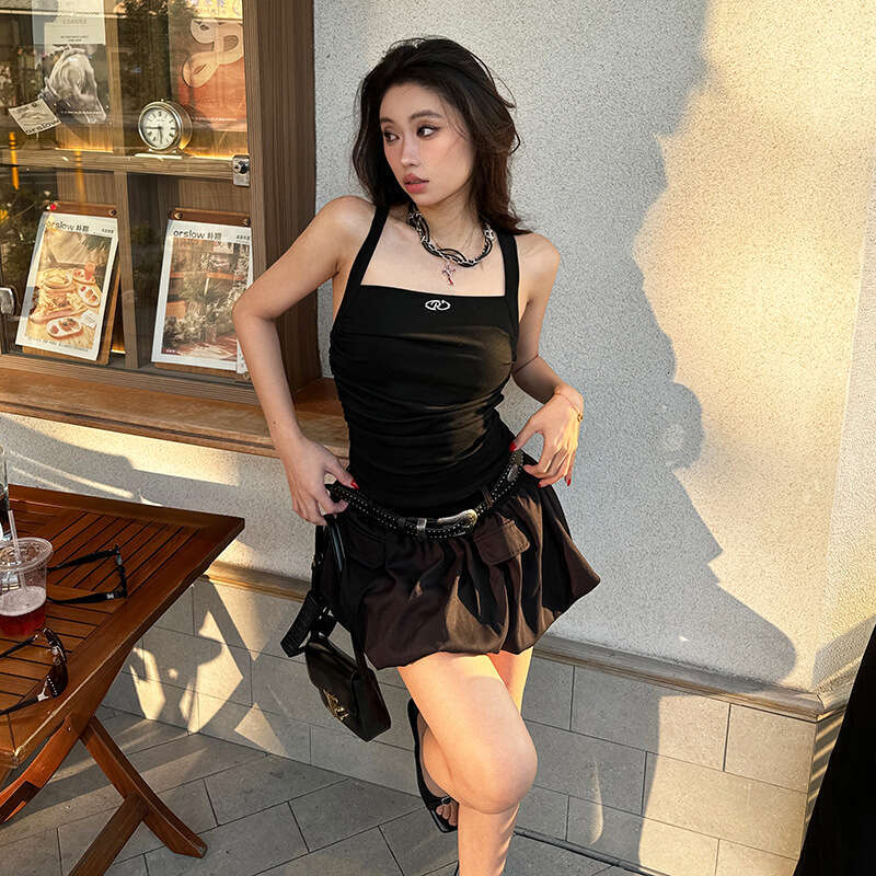 2025 Spring New Street Fashion Sexy Solid Color Double Strap Waist-Cinching Dress for Women a68