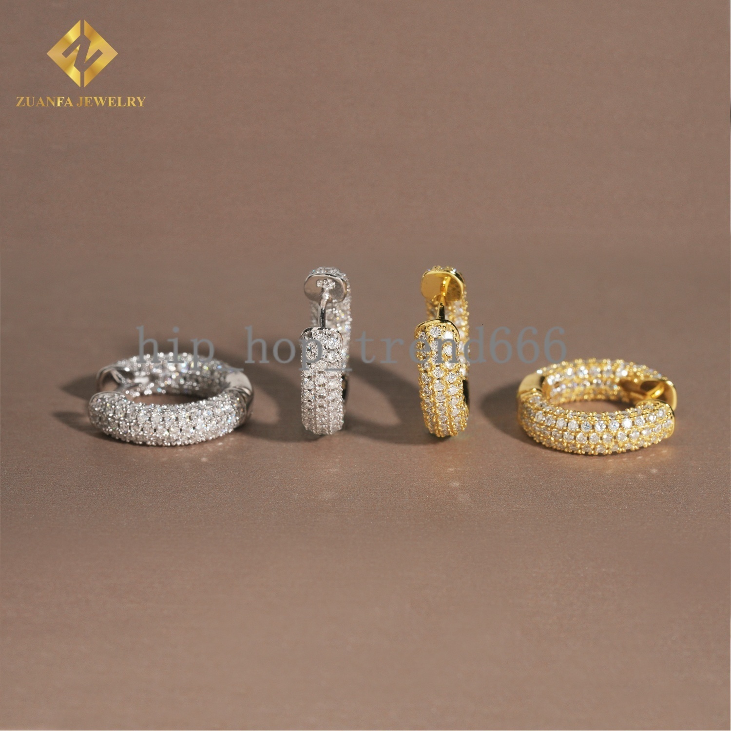 Iced Out 3 Rows VVS Moissanite Diamond Earrings 925 Silver Jewelry Trendy Hip Hop Hoop Earrings Diamonds for Men Women