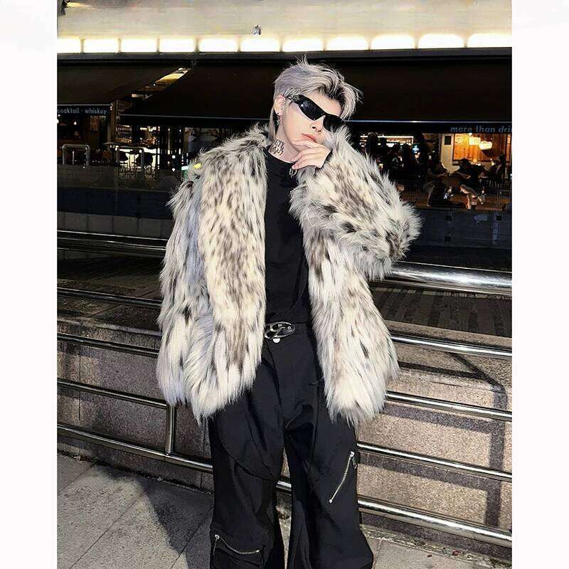 2025 Winter Integrated Short Leopard Print Stand-Up Collar Faux Fur Jacket Men's Women's Thickened Warm Plush Jackets