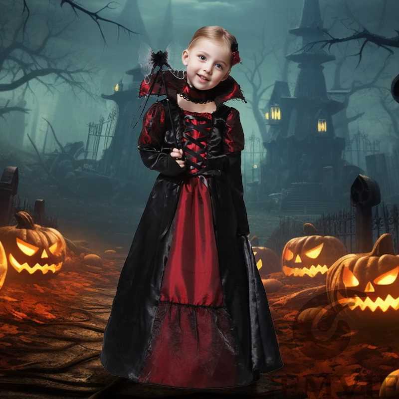 Girls Halloween Costume Vampire Dress Up Child Vampiress False Teeth Role Play Carnival Par Cosplay Outfits with Stickers Z250725
