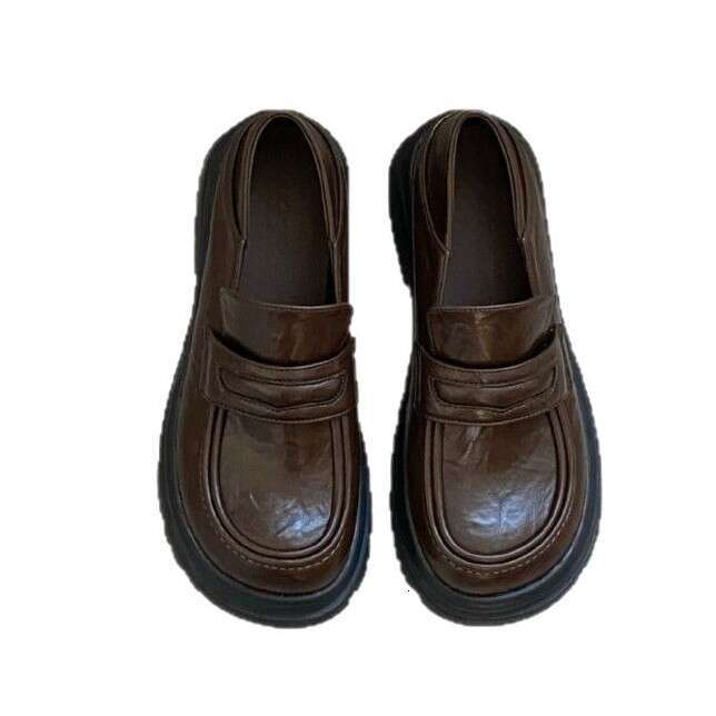 British Style Thick-Soled Leather Shoes for Women, Korean Version, Campus Style, Soft Leather, Comfortable, Height-Increasing Loafers