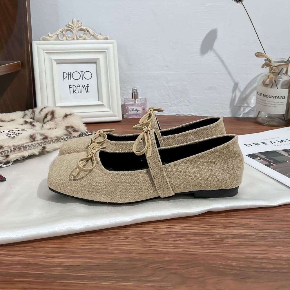 Designer Spring New Bowknot Casual Flat for Women Comfortable Soft Sole One-Strap French Style Shallow Mouth Single Shoes