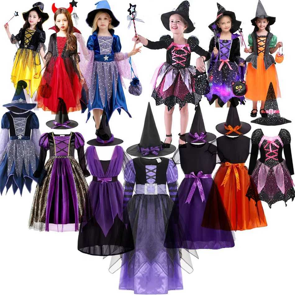 Halloween Par Costumes Witch Dress for Girls Kids Carnival Witch Costume Cosplay Dress Hat Suit Children Z250725