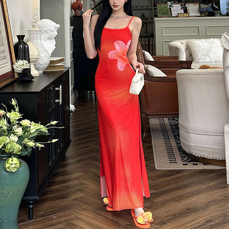 2025 Summer New Pure Desire Sexy Hot Girl Printed Elegant Waist-Cinching Comfortable Bodycon Long Dress bf5