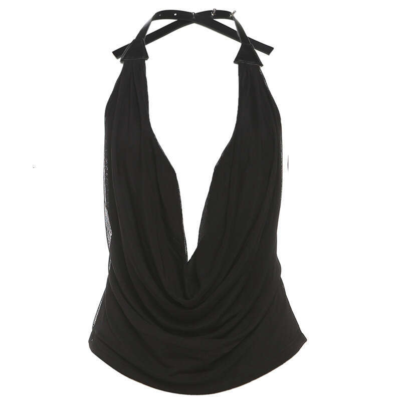 2025 Spring New Women's Solid Color Slim Fit Street Fashion Halter Sexy Backless Tank Top 764