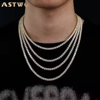 Custom Moissanite Tennis Necklace 925 Silver VVS 3mm Round Iced Out Men Hip Hop Jewelry Link Moissanite Chain
