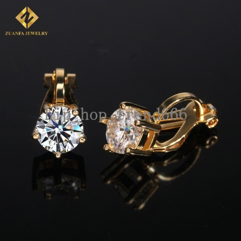 Fashion Jewelry 925 Sterling Silver Clip-on Mens Earring Gold Plated Iced Out VVS Diamond Moissanite Drop Earrings