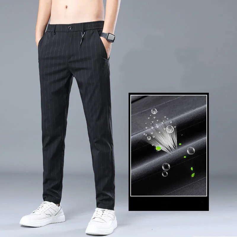 Spring Summer Men Thin Striped Business Suits Pants Streetwear Fashion Male Clothes Elastic Loose Casual Straight Trousers 2023 250725