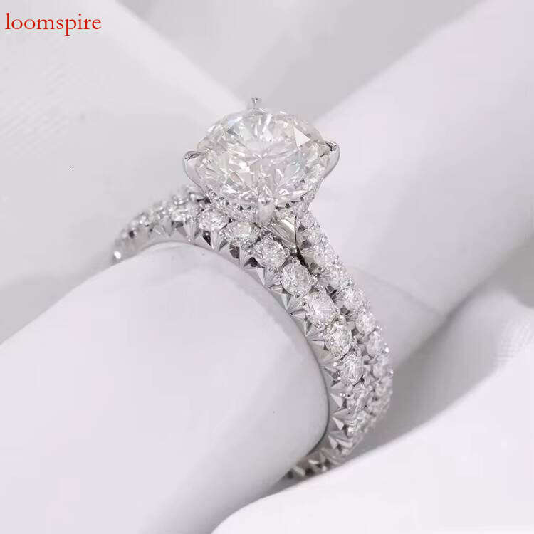 Customized 2CT Round Moissanite Dia Hidden Halo 14K White Gold Wedding Rings and Bands Jewelry Set