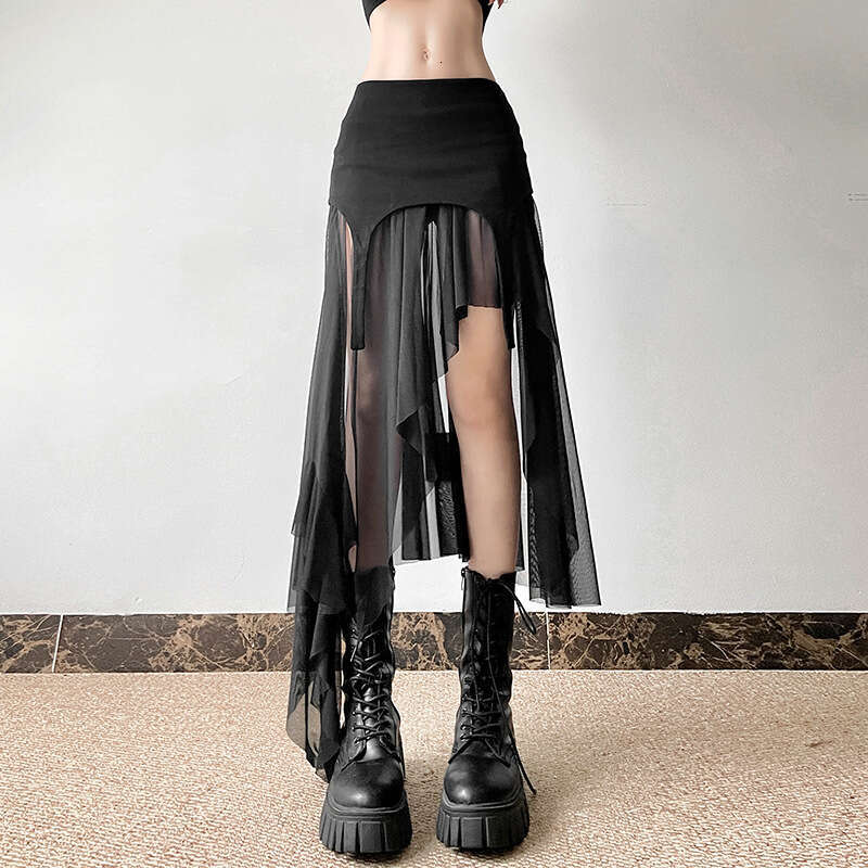2024 Summer New Women's Solid Color Slim Fit Street Fashion High Waist Irregular Skirt 9e9