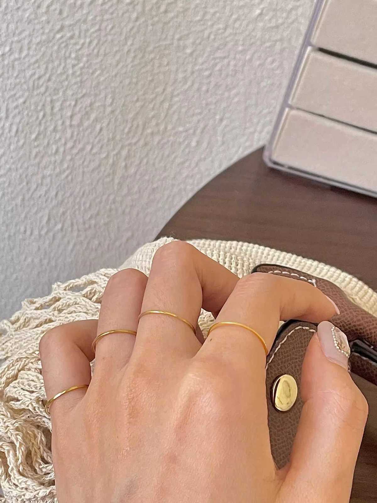 GHIDBK 0.5mm ultra-thin stainless steel explosion-proof ring suitable for womens fashion simple 18K Pvd gold-plated ring office style W250417