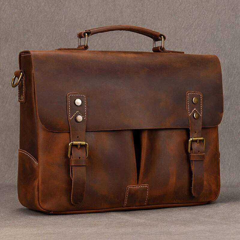 OLOEY Newsbirds Cowhide Men's Briefcase Genuine Leather A4 File Document Handbag Male Laptop Shoulder Business Computer Bag
