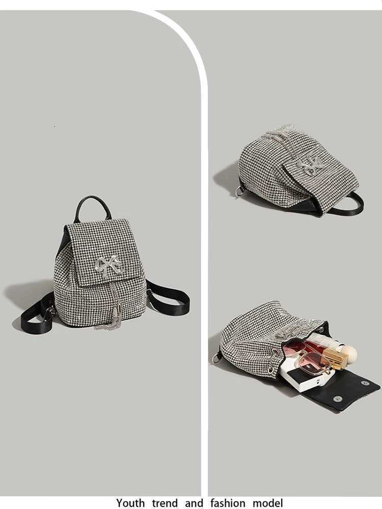 Luxury Designer Diamond Backpack for Women New Versatile Cute College Student School Bags High-end Chic Bow Bucket Bags Y250724