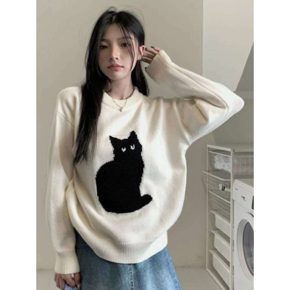 Sweet Cartoon Cat Jumper Warm Sweater Women Japanese Loose Vintage Knit Fashion Top Kawaii Girls ins Winter 2022 New